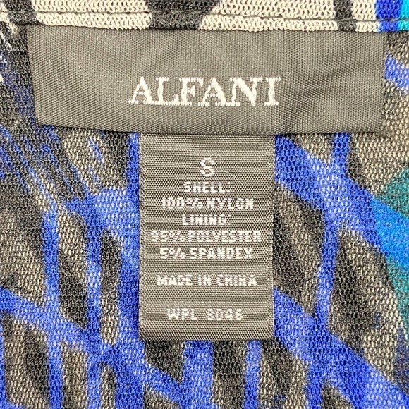 ALFANI Multi-Tone Blue Mixed Media Smocked Waist Poncho Kimono Blouse - Picture 8 of 10